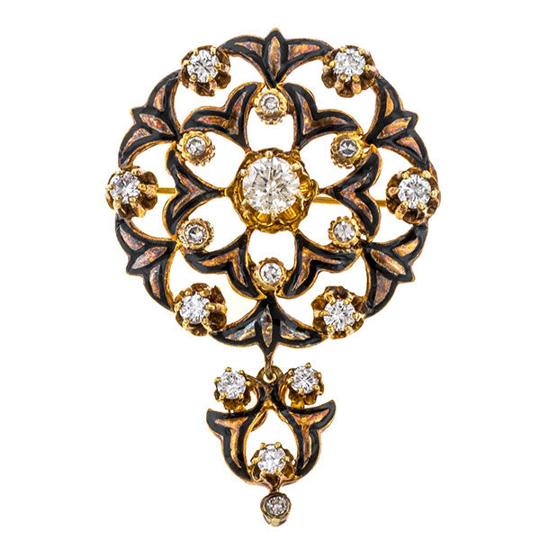 Vintage Diamond Enamel Pin sold by Doyle and Doyle an antique and vintage jewelry boutique