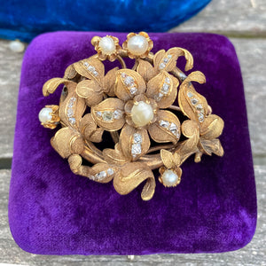 Antique Pearl & Diamond Floral Brooch sold by Doyle and Doyle an antique and vintage jewelry boutique