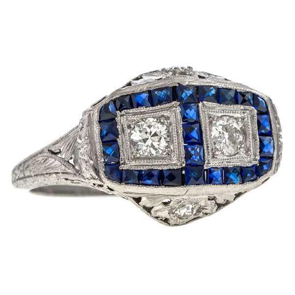 Art Deco Diamond & Sapphire Ring sold by Doyle and Doyle an antique and vintage jewelry boutique
