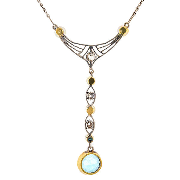 Edwardian Aquamarine Pearl & Diamond Necklace sold by Doyle and Doyle an antique and vintage jewelry boutique