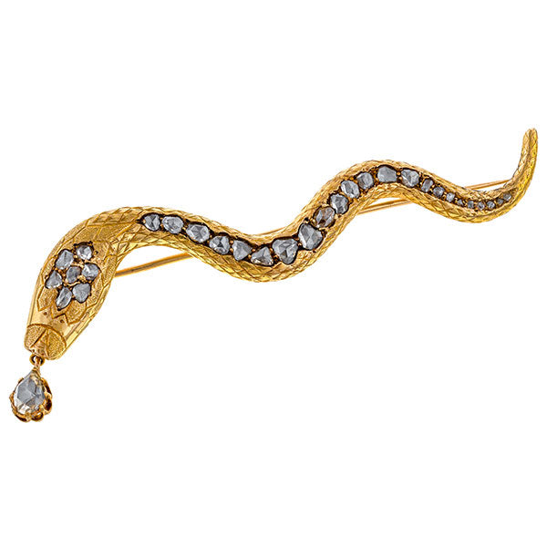 Antique Rose Cut Diamond Snake Pin sold by Doyle and Doyle an antique and vintage jewelry boutique