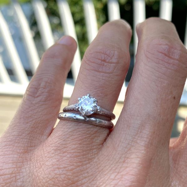 Art Deco Patterned Platinum Wedding Band sold by Doyle and Doyle an antique and vintage jewelry boutique