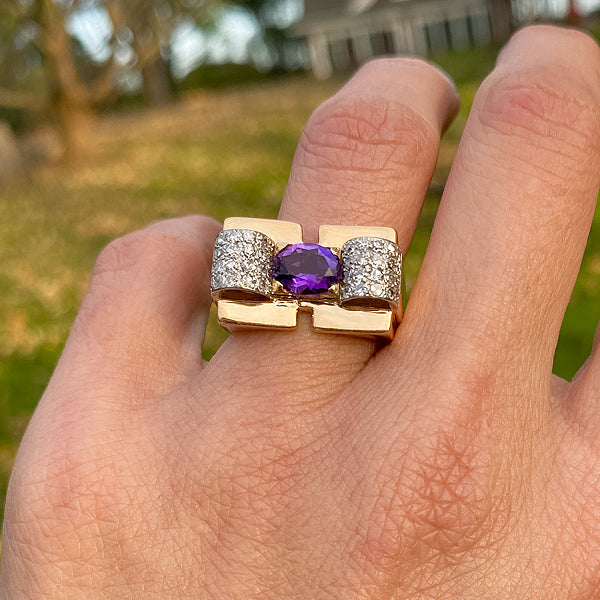 Retro Amethyst & Diamond Ring sold by Doyle and Doyle an antique and vintage jewelry boutique