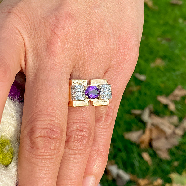 Retro Amethyst & Diamond Ring sold by Doyle and Doyle an antique and vintage jewelry boutique