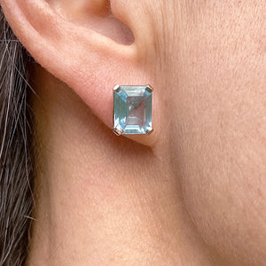 Vintage Emerald Cut Aquamarine Stud Earrings sold by Doyle and Doyle an antique and vintage jewelry boutique