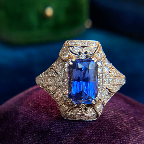 Art Deco Sapphire and Diamond Dinner Ring, from Doyle & Doyle antique and vintage jewelry boutique