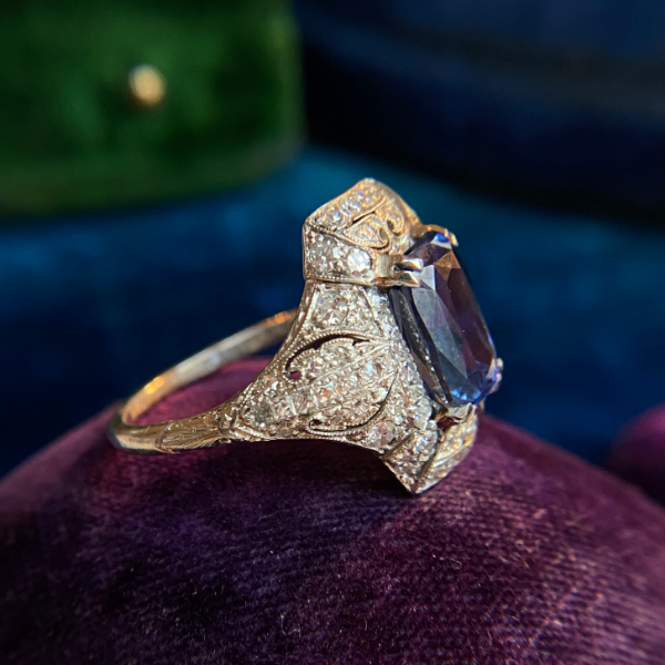 Art Deco Sapphire and Diamond Dinner Ring, from Doyle & Doyle antique and vintage jewelry boutique