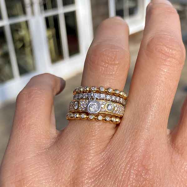 Four Diamond Band Set sold by Doyle and Doyle an antique and vintage jewelry boutique