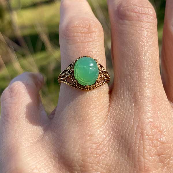 Vintage Carved Chalcedony Scarab Ring sold by Doyle and Doyle an antique and vintage jewelry boutique