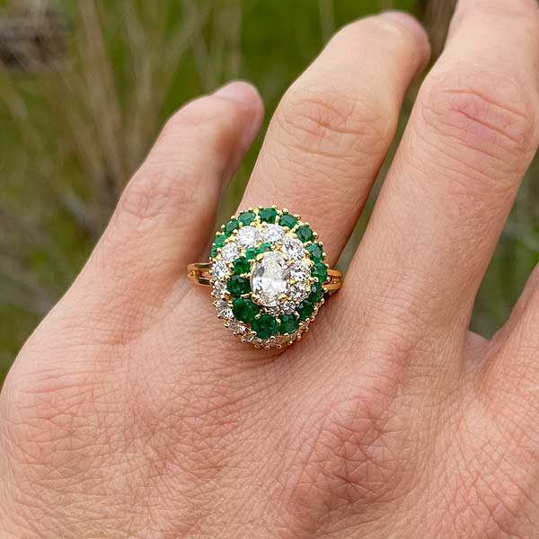 Diamond & Emerald Ring, Oval 0.50ct. sold by Doyle and Doyle an antique and vintage jewelry boutique