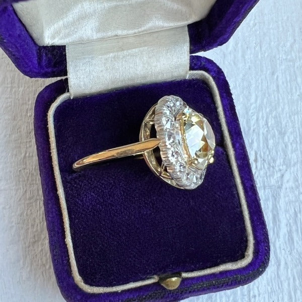 Antique Fancy Yellow Diamond Halo Cluster Engagement Ring, from Doyle & Doyle antique and vintage jewelry boutique