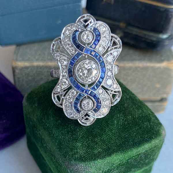 Art Deco Diamond & Sapphire Ring sold by Doyle and Doyle an antique and vintage jewelry boutique
