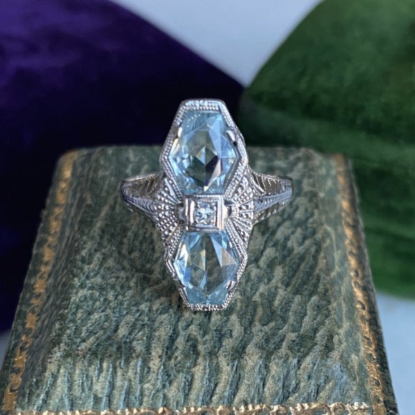 Art Deco aquamarine and diamond dinner ring from Doyle & Doyle.