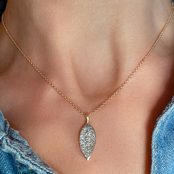 Vintage Diamond Leaf Pendant sold by Doyle and Doyle an antique and vintage jewelry boutique