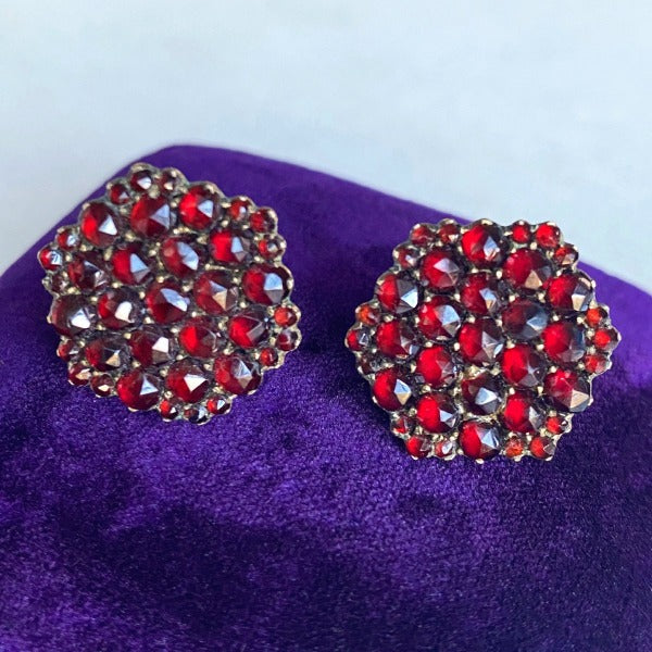 Antique Bohemian Garnet Earrings sold by Doyle and Doyle an antique and vintage jewelry boutique