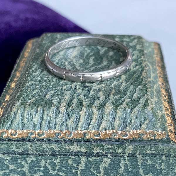 Art Deco Patterned Platinum Wedding Band sold by Doyle and Doyle an antique and vintage jewelry boutique