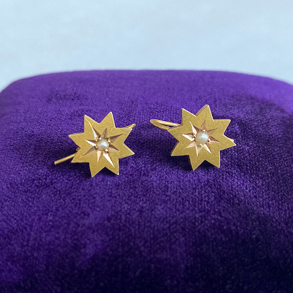  Victorian Pearl Star Earrings sold by Doyle and Doyle an antique and vintage jewelry boutique