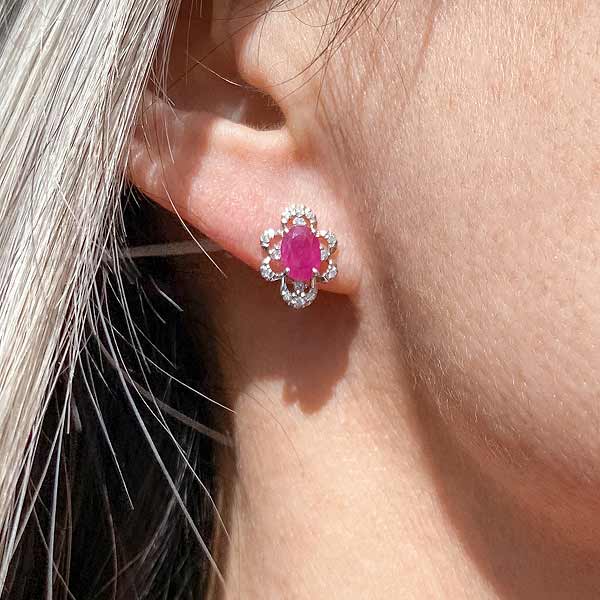 Ruby & Diamond Stud Earrings sold by Doyle and Doyle an antique and vintage jewelry boutique