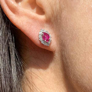 Ruby & Diamond Marquise Stud Earrings sold by Doyle and Doyle an antique and vintage jewelry boutique