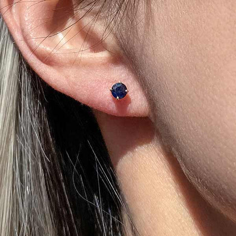 Round Sapphire 4.5mm Stud Earrings sold by Doyle and Doyle an antique and vintage jewelry boutique