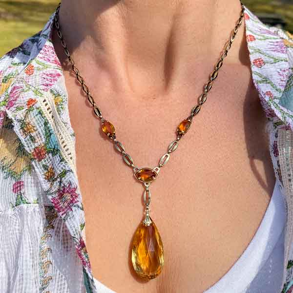 Vintage Citrine Briolette Necklace sold by Doyle and Doyle an antique and vintage jewelry boutique