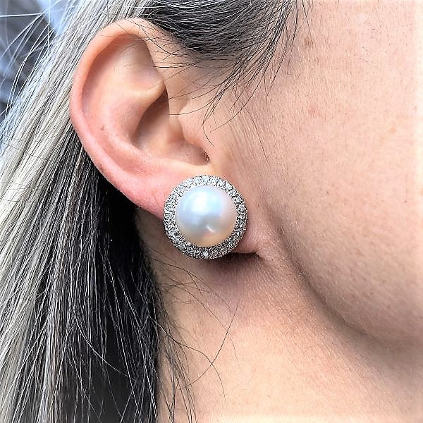 Vintage Pearl & Diamond Clip Earrings sold by Doyle and Doyle an antique and vintage jewelry boutique