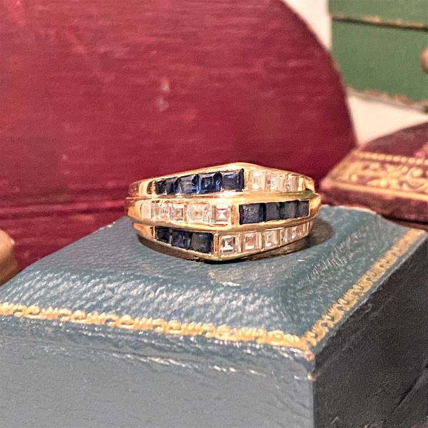 Vintage Sapphire & Diamond Ring Band sold by Doyle and Doyle an antique and vintage jewelry boutique