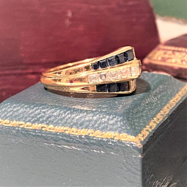 Vintage Sapphire & Diamond Ring Band sold by Doyle and Doyle an antique and vintage jewelry boutique