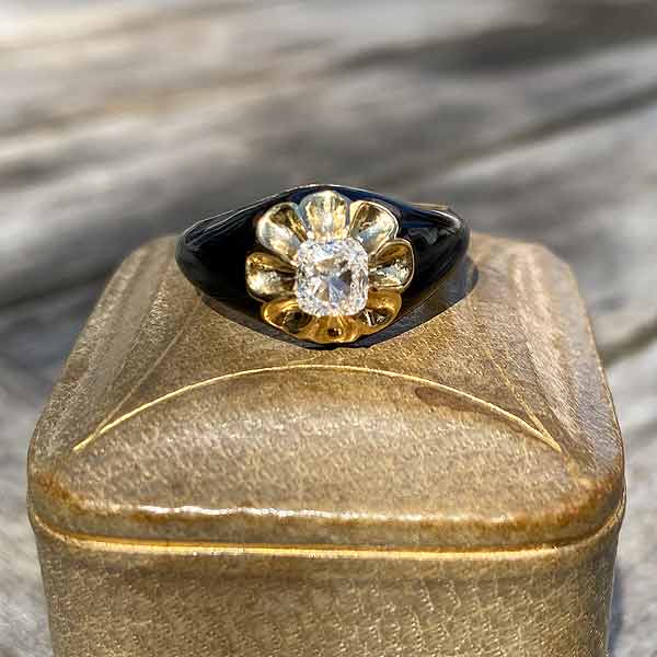 Black Enamel Diamond Ring, 0.54ct. sold by Doyle and Doyle an antique and vintage jewelry boutique