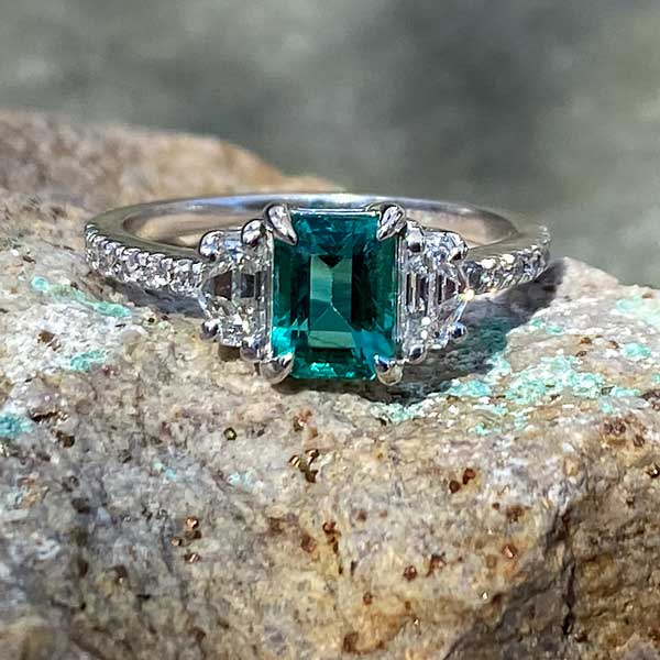 Emerald & Diamond Ring, 0.98ct. sold by Doyle and Doyle an antique and vintage jewelry boutique