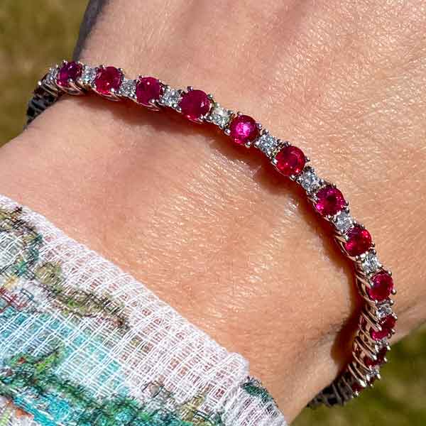 Estate Ruby & Diamond Tennis Bracelet sold by Doyle and Doyle an antique and vintage jewelry boutique