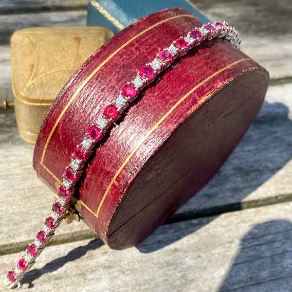Estate Ruby & Diamond Tennis Bracelet sold by Doyle and Doyle an antique and vintage jewelry boutique
