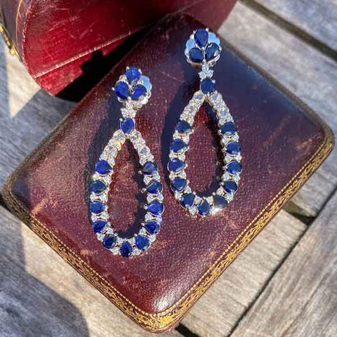 Sapphire & Diamond Drop Earrings sold by Doyle and Doyle an antique and vintage jewelry boutique