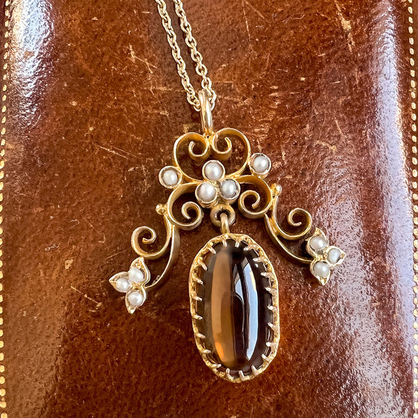 Vintage Citrine & Pearl Pendant sold by Doyle and Doyle an antique and vintage jewelry boutique