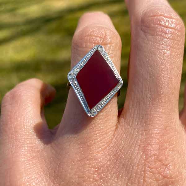 Art Deco Carnelian & Rose Cut Diamond Ring sold by Doyle and Doyle an antique and vintage jewelry boutique