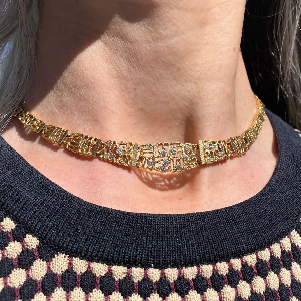 Vintage Diamond Brutalist Necklace sold by Doyle and Doyle an antique and vintage jewelry boutique