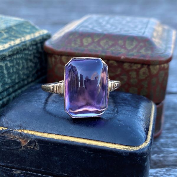 Antique Sugarloaf Amethyst Ring sold by Doyle and Doyle an antique and vintage jewelry boutique