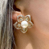 Vintage Pearl & Diamond Earrings sold by Doyle and Doyle an antique and vintage jewelry boutique