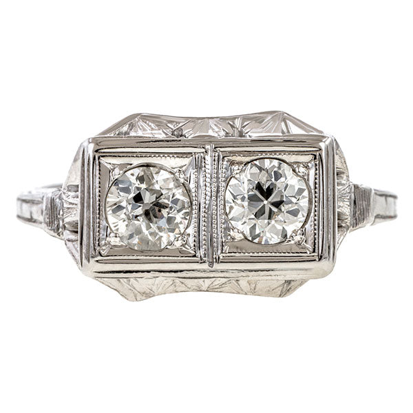 Vintage Twin Stone Engagement Ring sold by Doyle and Doyle an antique and vintage jewelry boutique