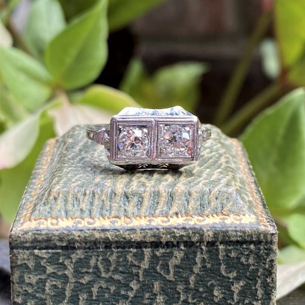 Vintage Twin Stone Engagement Ring sold by Doyle and Doyle an antique and vintage jewelry boutique