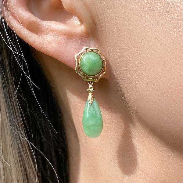 Vintage Jade Drop Earrings sold by Doyle and Doyle an antique and vintage jewelry boutique