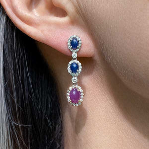 Sapphire, Ruby & Diamond Drop Earrings