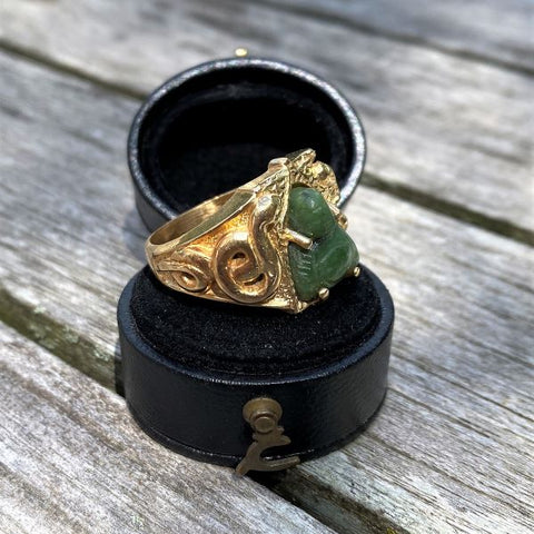 Vintage Carved Jade Ring sold by Doyle and Doyle an antique and vintage jewelry boutique