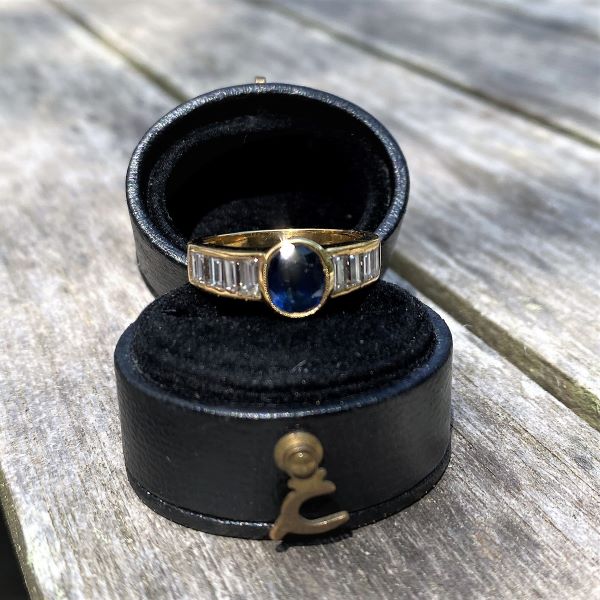 Vintage Sapphire & Diamond Ring sold by Doyle and Doyle an antique and vintage jewelry boutique