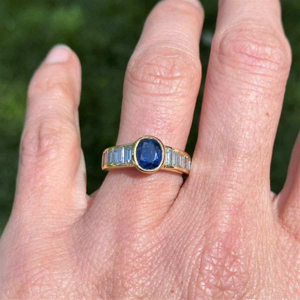 Vintage Sapphire & Diamond Ring sold by Doyle and Doyle an antique and vintage jewelry boutique