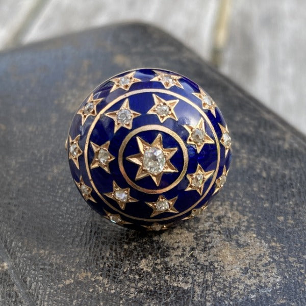 Vintage Diamond & Blue Enamel Ring sold by Doyle and Doyle an antique and vintage jewelry boutique