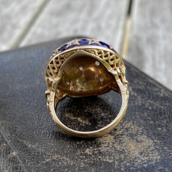 Vintage Diamond & Blue Enamel Ring sold by Doyle and Doyle an antique and vintage jewelry boutique 