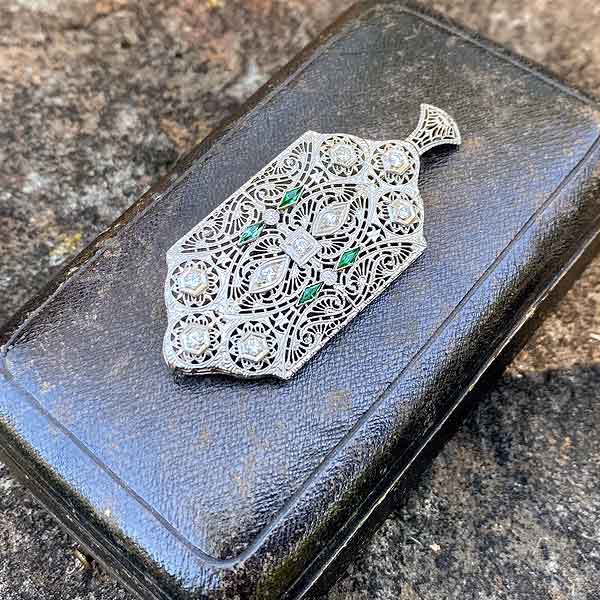 Art Deco Filigree Pendant sold by Doyle and Doyle an antique and vintage jewelry boutique