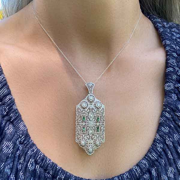 Art Deco Filigree Pendant sold by Doyle and Doyle an antique and vintage jewelry boutique
