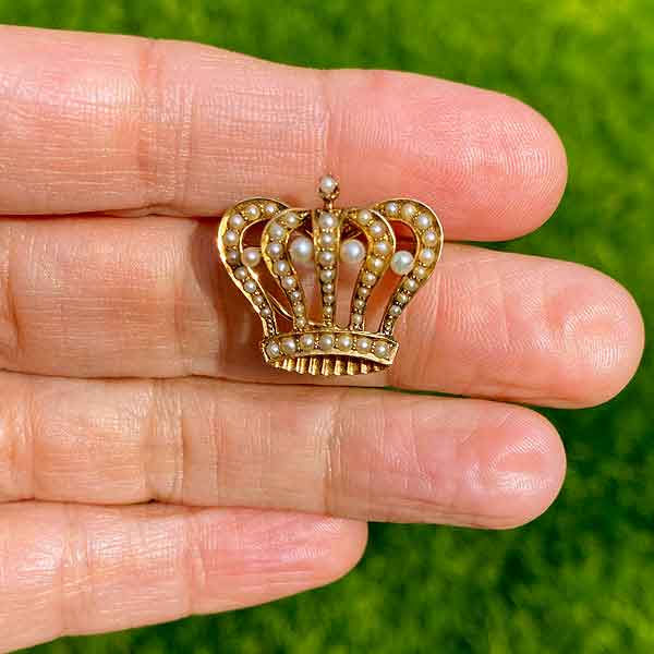 Antique Pearl Crown Pin sold by Doyle and Doyle an antique and vintage jewelry boutique